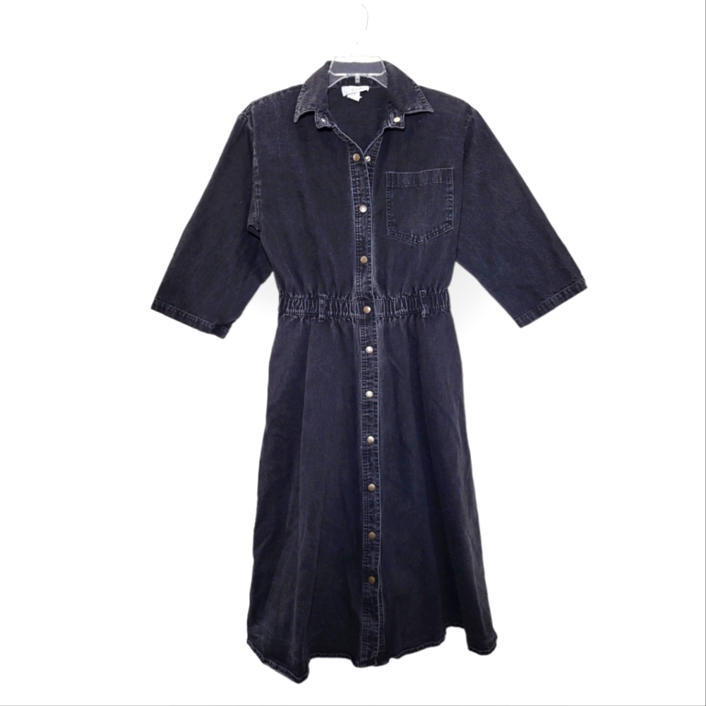 IDEAS Vintage Button Front Jean Dress Black Medium